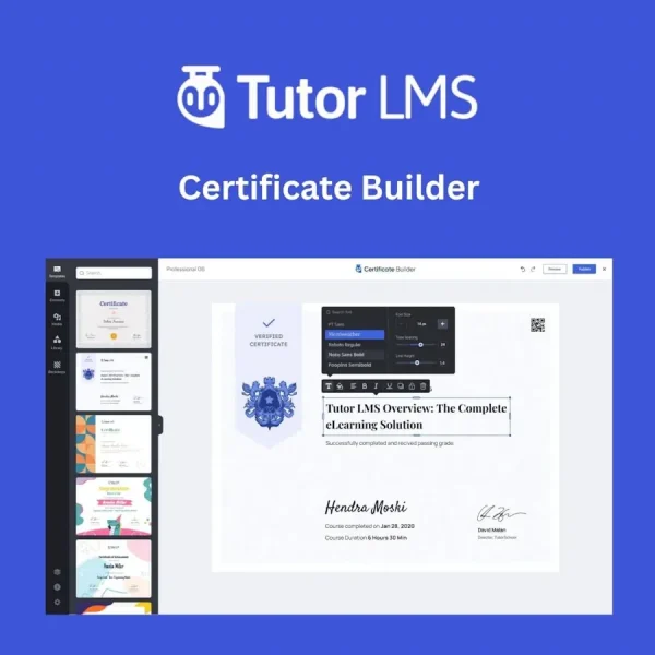 افزونه Tutor LMS Pro Certificate Builder برای ساخت گواهینامه اختصاصی